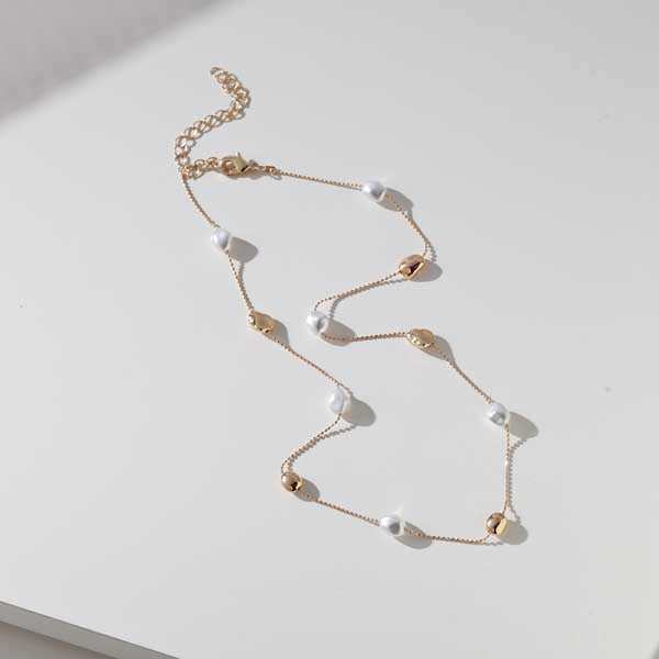Chain Necklace Beads+Pearls 43+7cm 06-5745