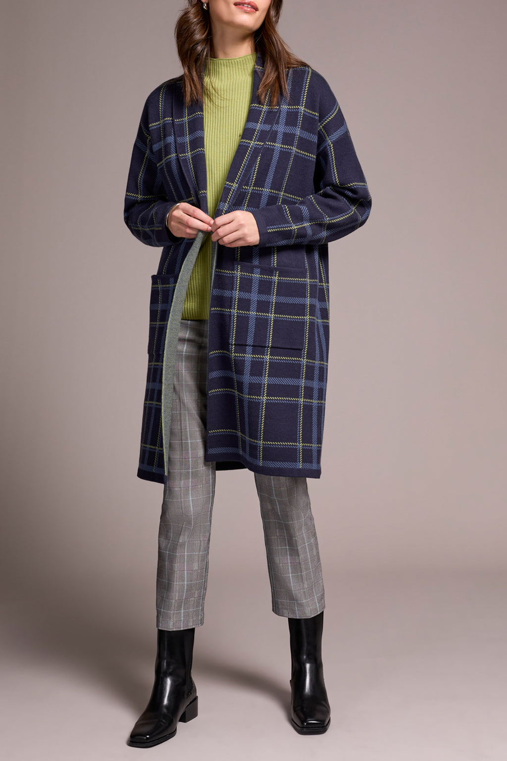 Double Knit Long Plaid Coatigan