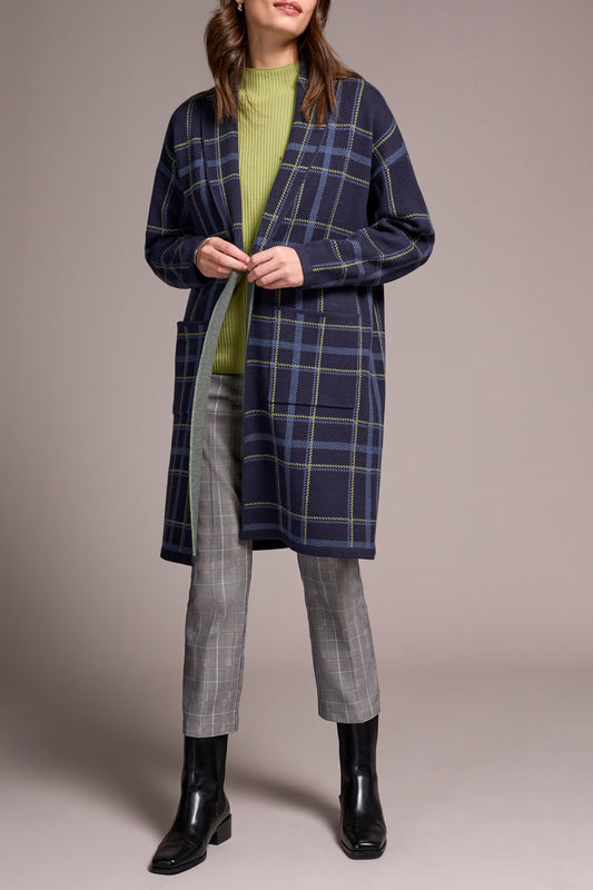 Double Knit Long Plaid Coatigan