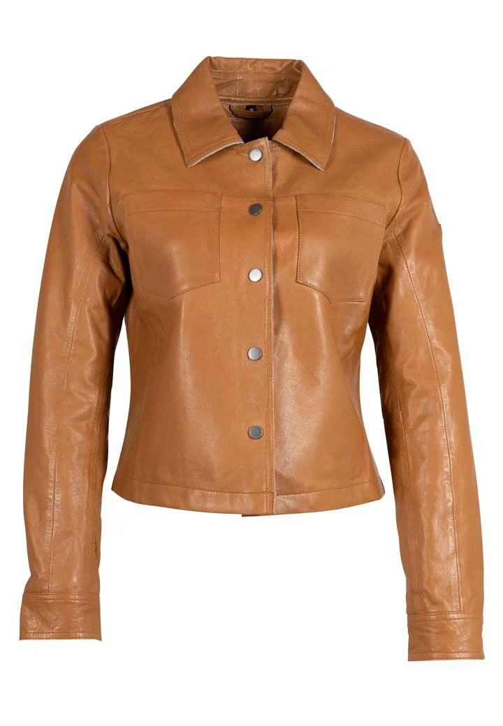 Lefei Cropped Collared Leather Jacket