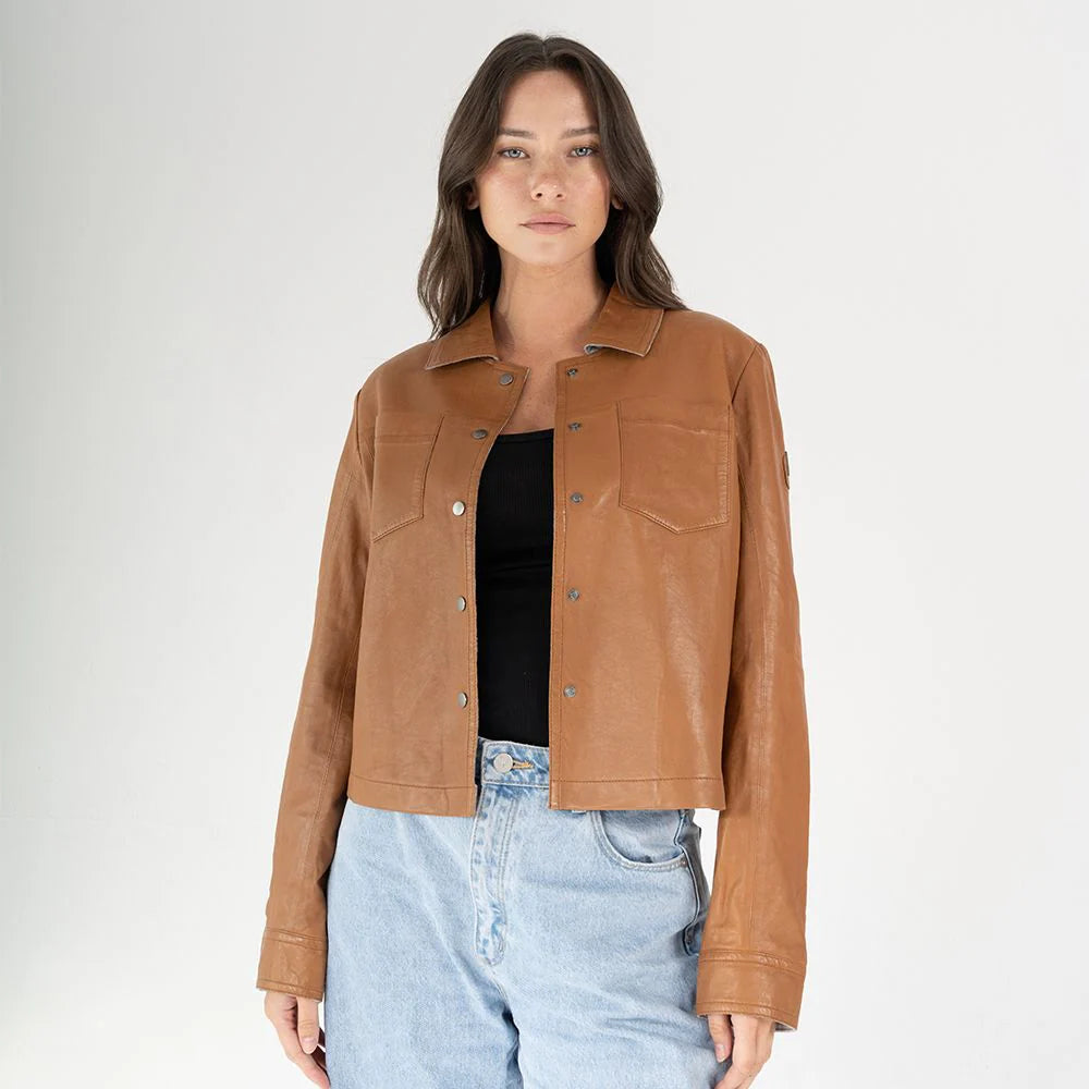 Lefei Cropped Collared Leather Jacket
