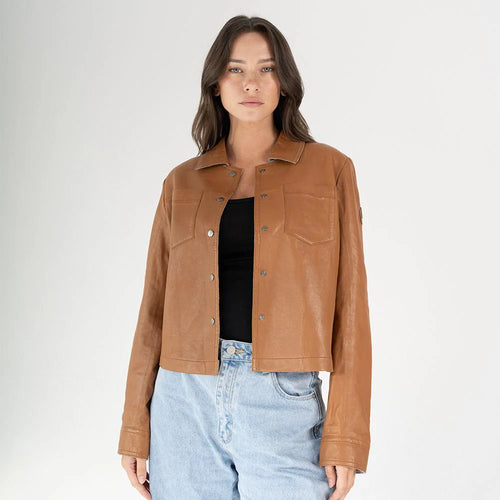 Lefei Cropped Collared Leather Jacket