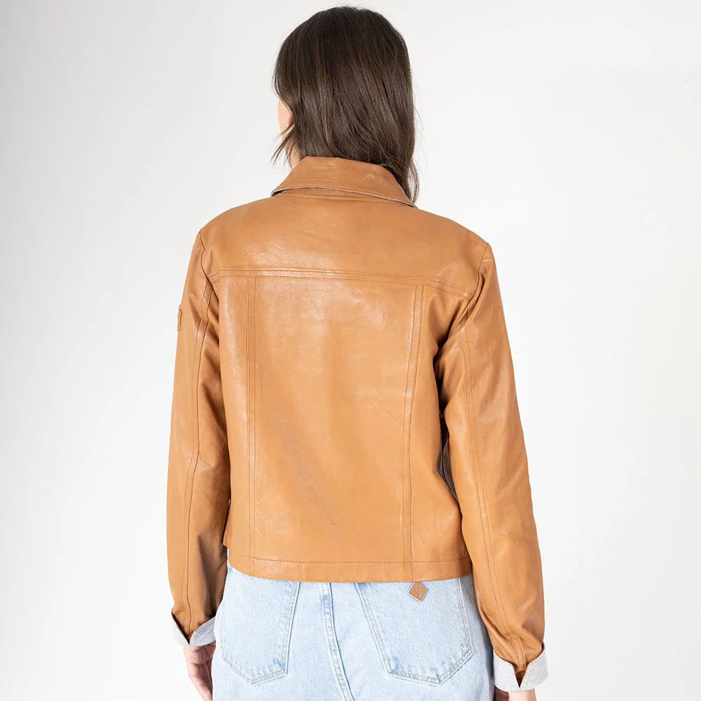 Lefei Cropped Collared Leather Jacket