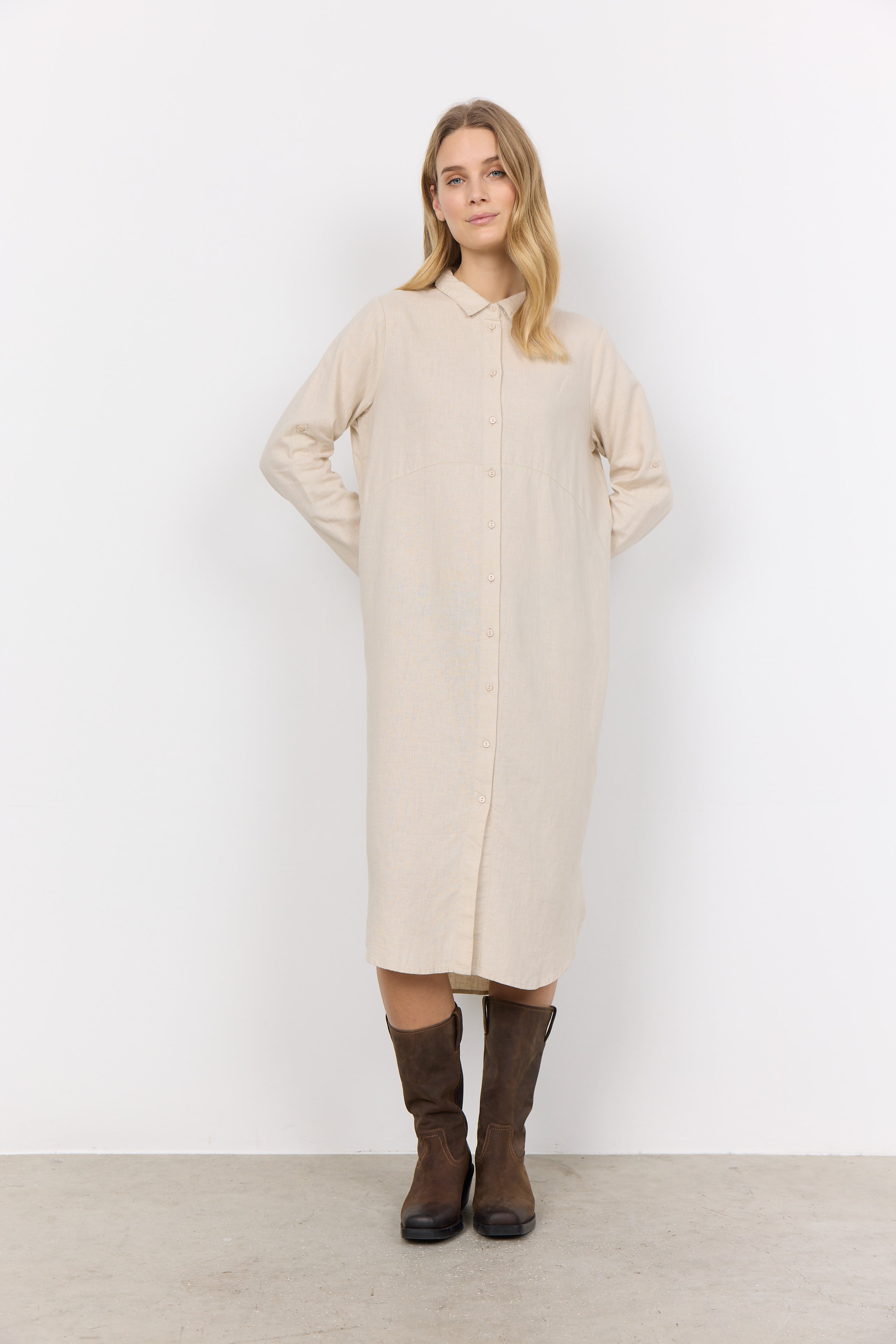 Ina Linen Blend Midi Shirt Dress