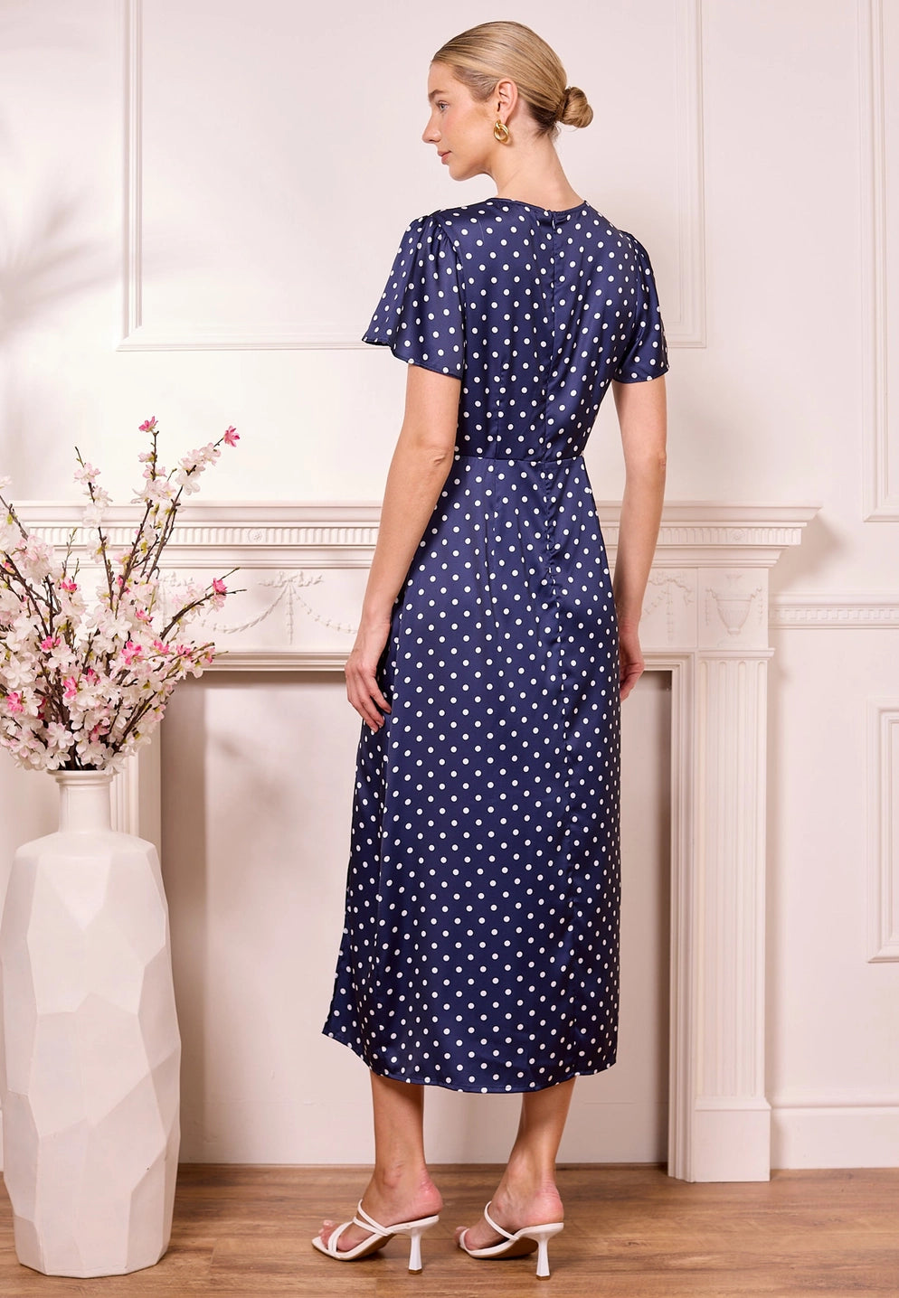 Janzur Satin Polka Dot Midi Dress