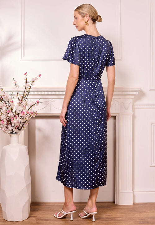 Janzur Satin Polka Dot Midi Dress