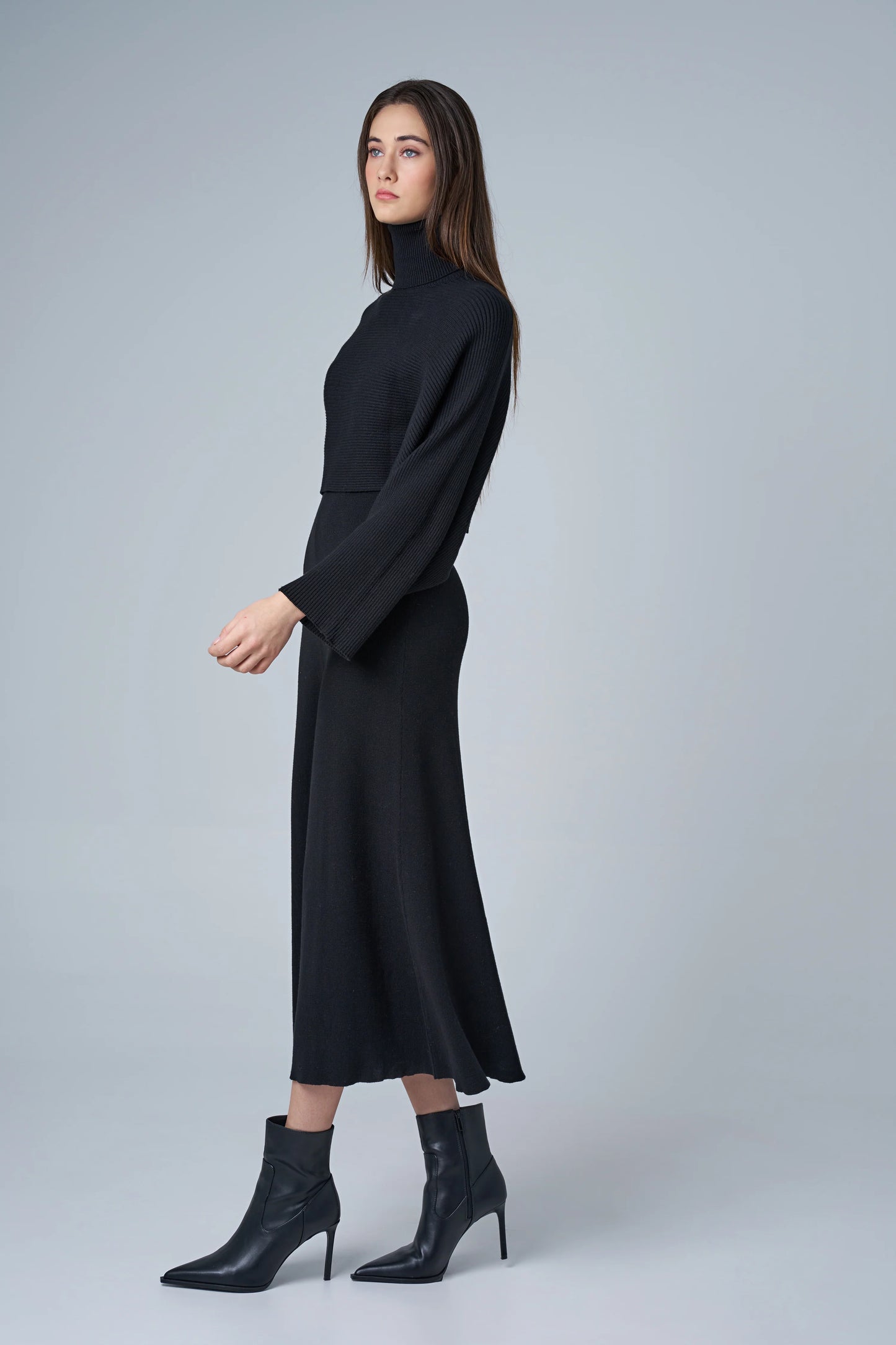 Two-in-One Poncho Sweater Midi Dress