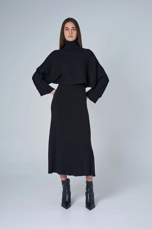 Two-in-One Poncho Sweater Midi Dress