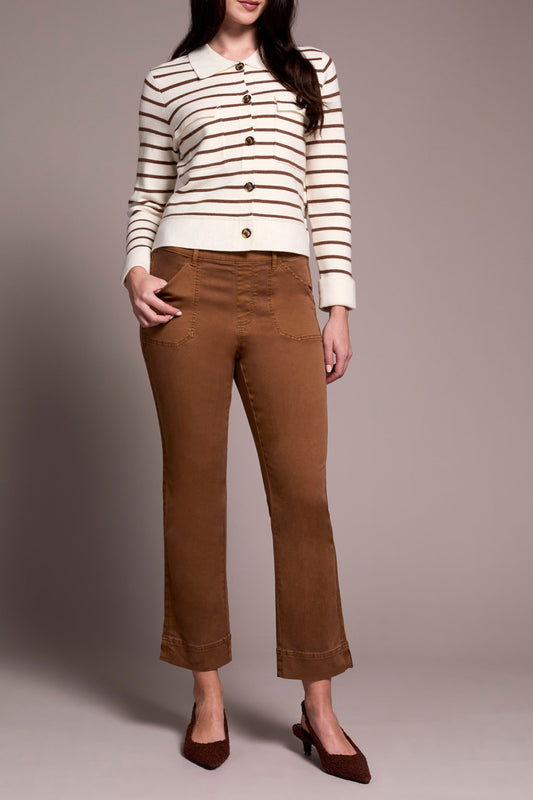 Double Knit Collared Striped Sweater Cardigan