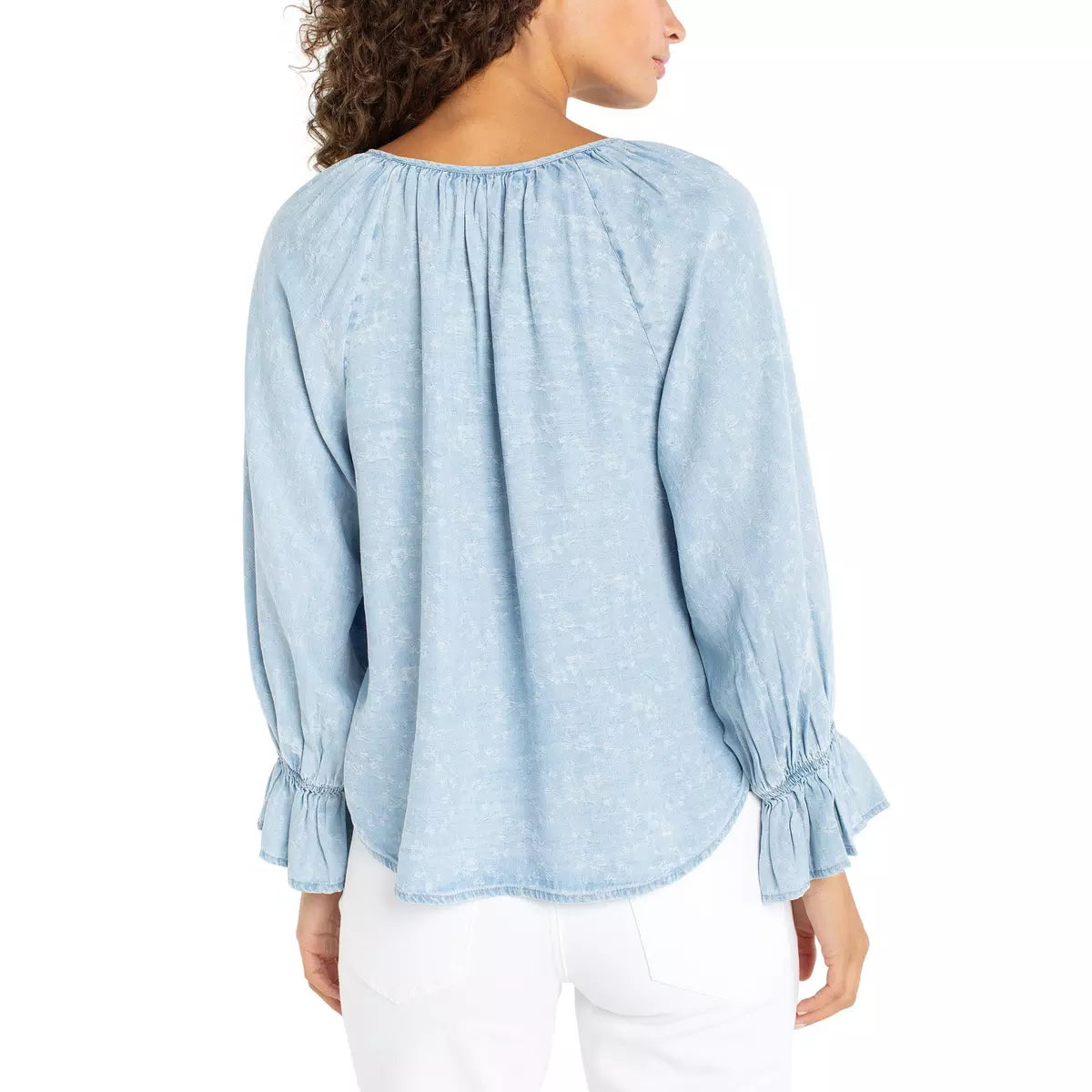 3/4 Sleeve Button Front Shirred Woven Top