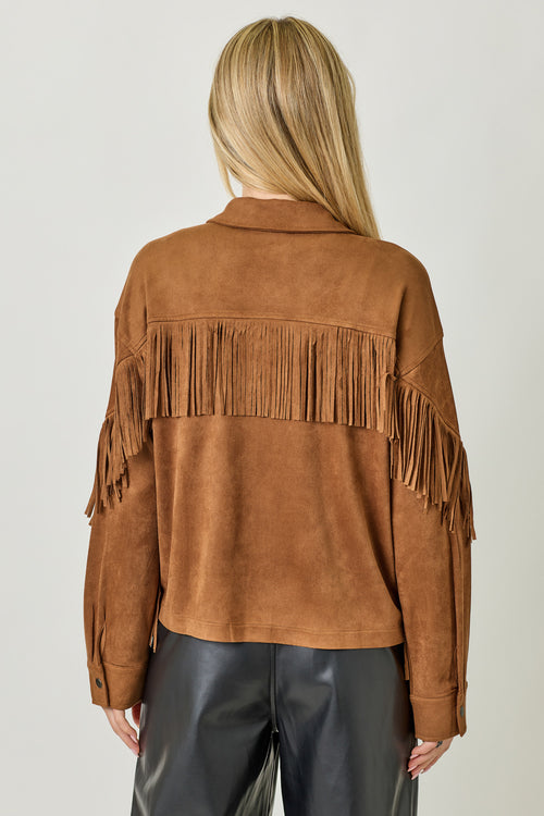 Fringe Back Detail Suede Shirt Jacket