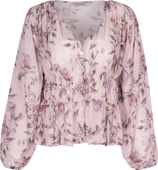 Long Sleeve Ruched Floral Blouse