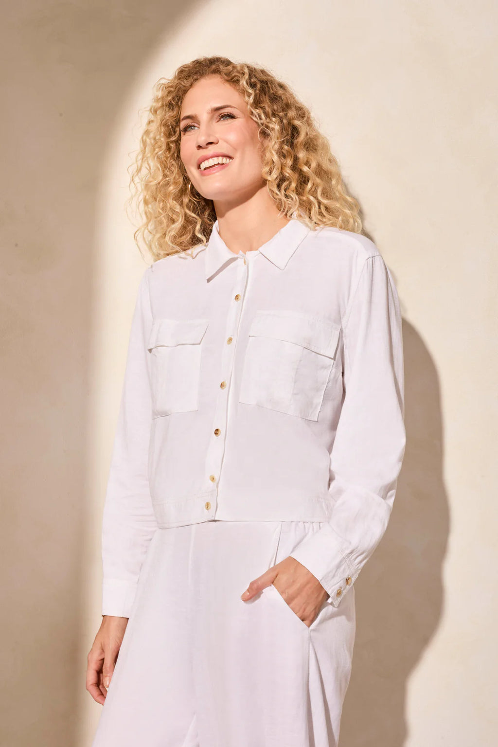 Linen Blend Button-Front Jacket