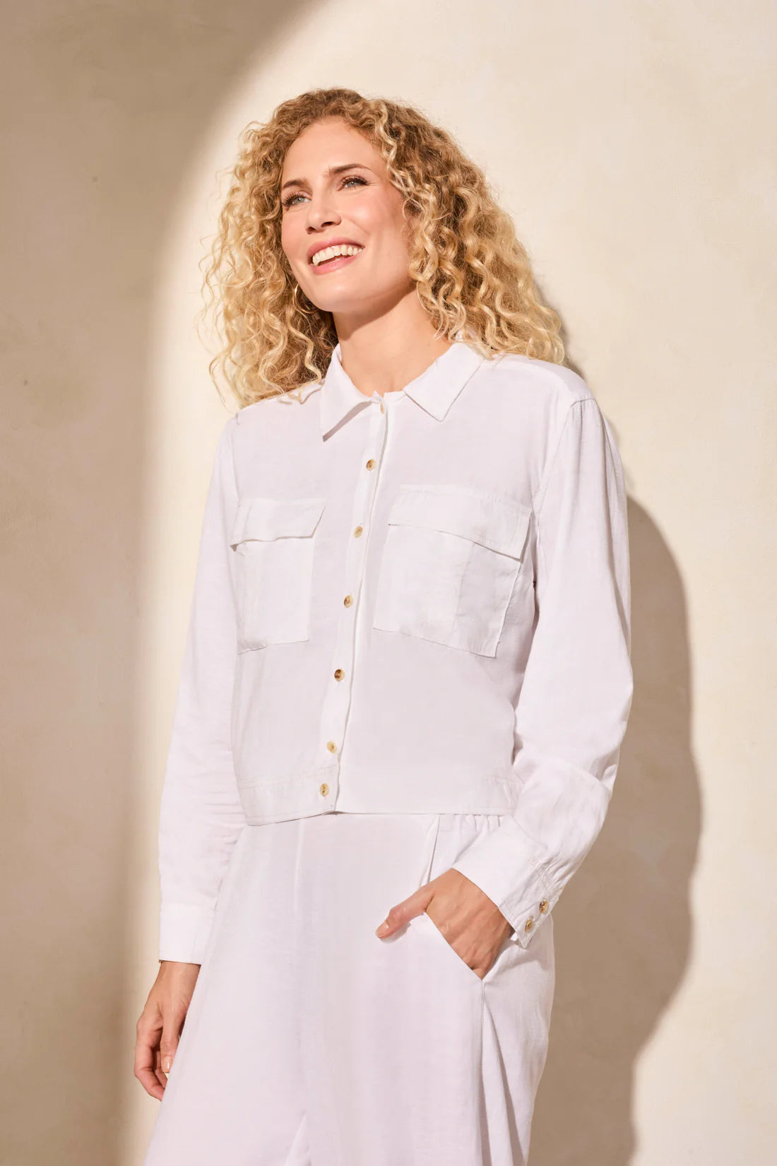 Linen Blend Button-Front Jacket