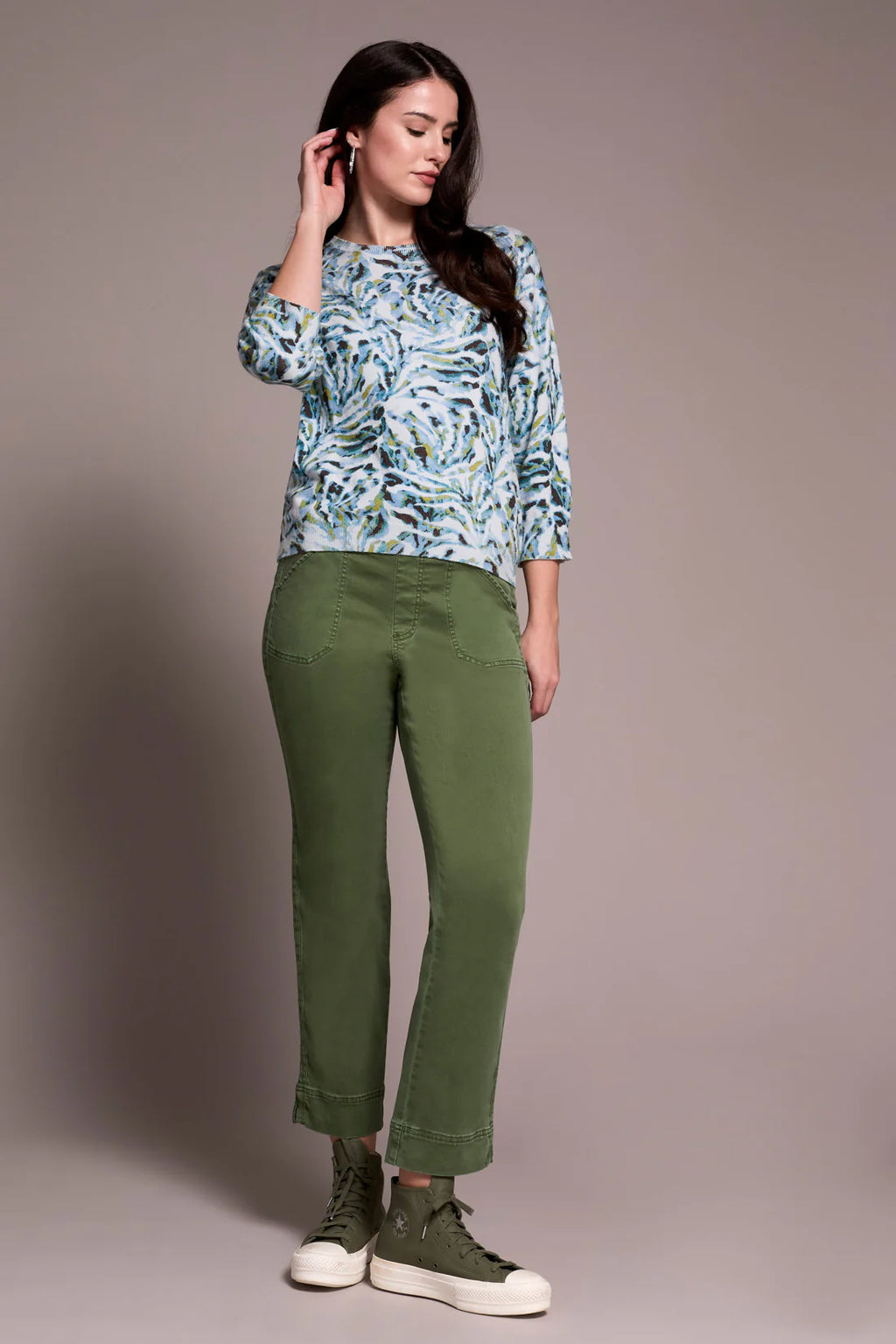 Soft Yarn 3/4 Sleeve Crewneck Sweater