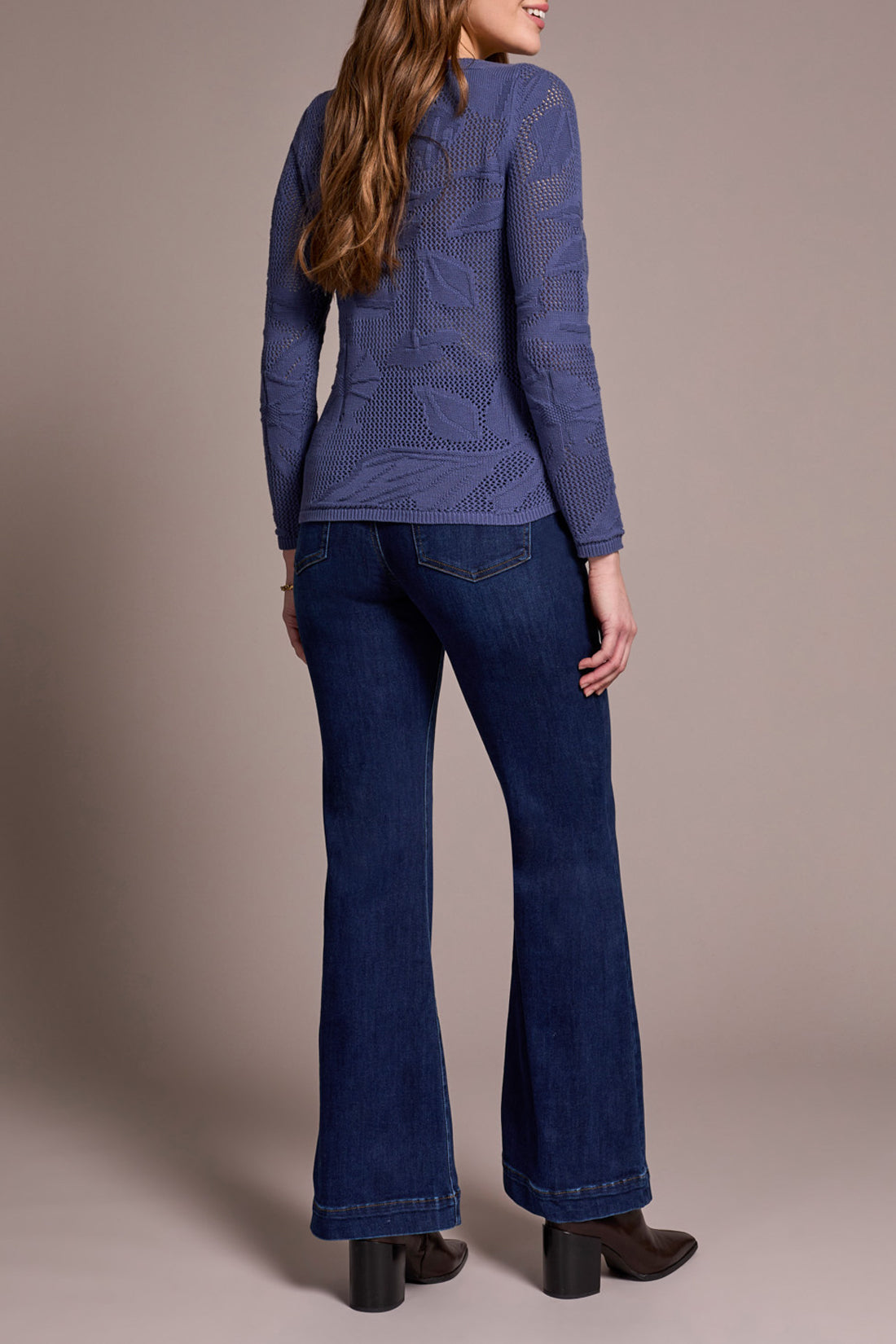 Combed Cotton Mesh Jacquard Boat Neck Sweater