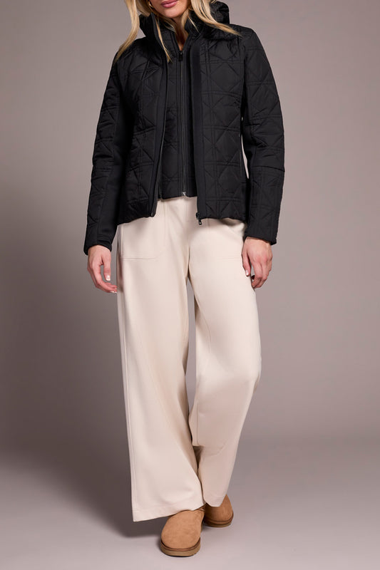 Long Sleeve Zip Front Puffer Jacket with Removable Hood