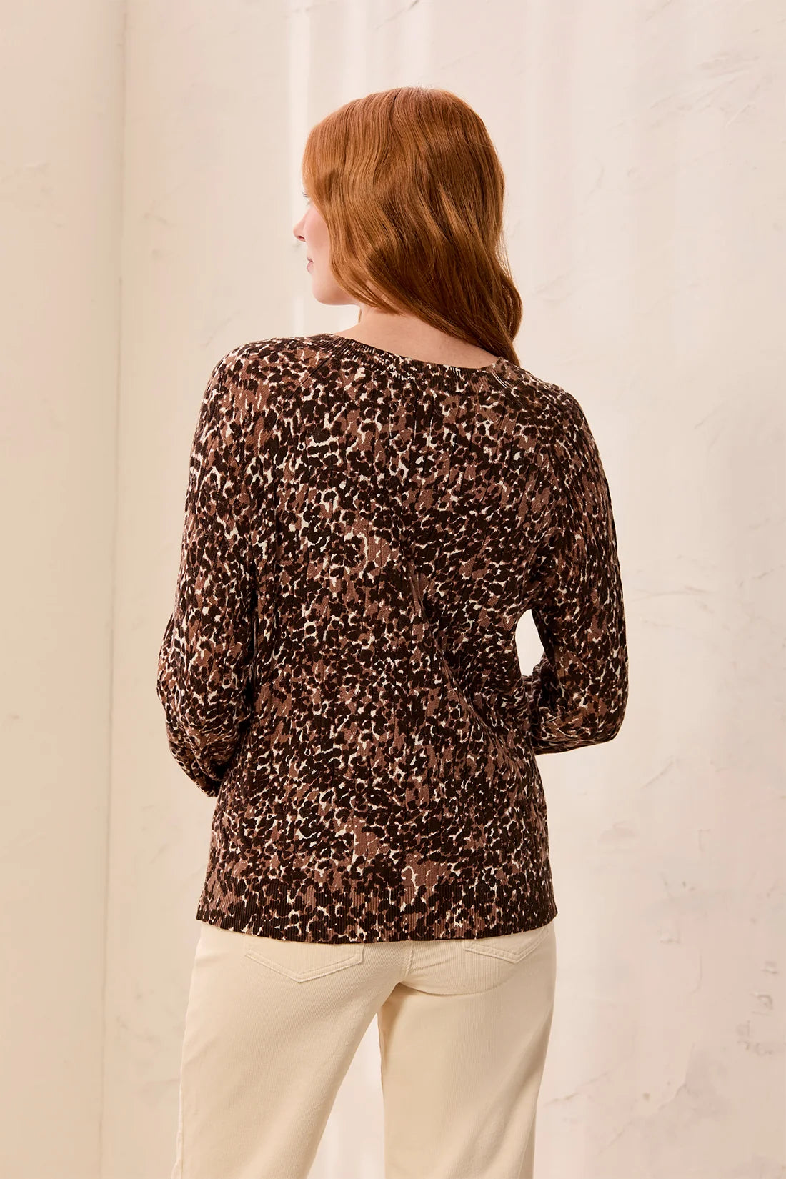 Printed Cable Cotton Crew Neck Sweater