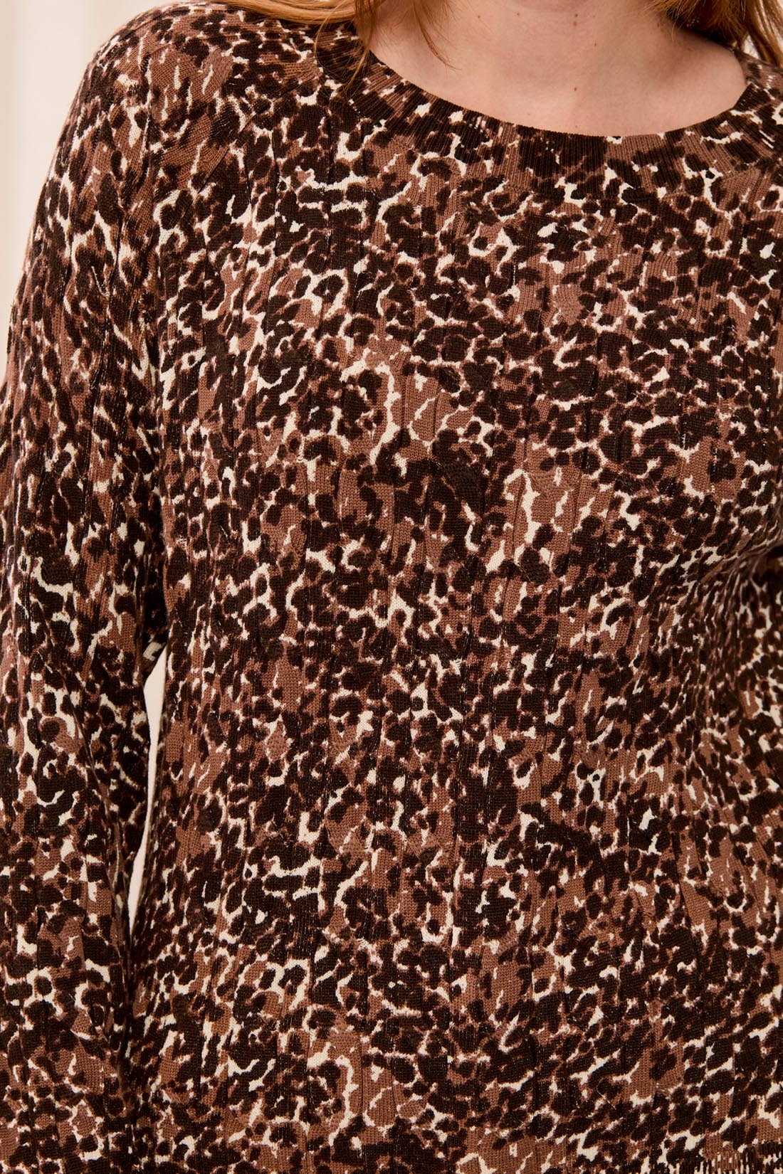 Printed Cable Cotton Crew Neck Sweater