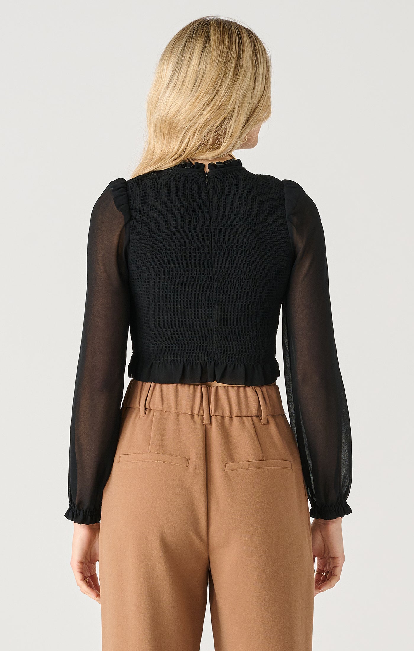 Long Sleeve Smocked Woven Top