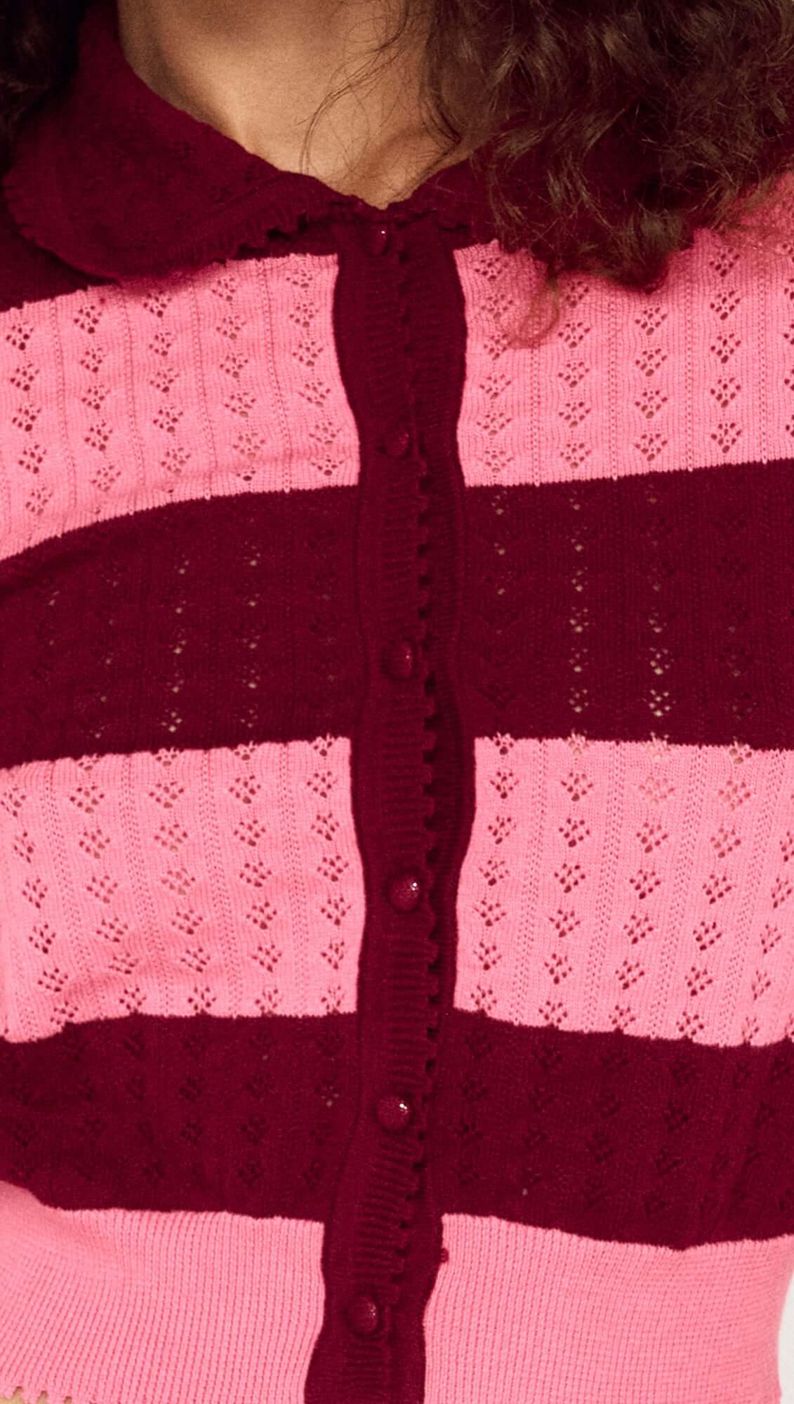Selena Pink Stripe Pointelle Knit Cardi