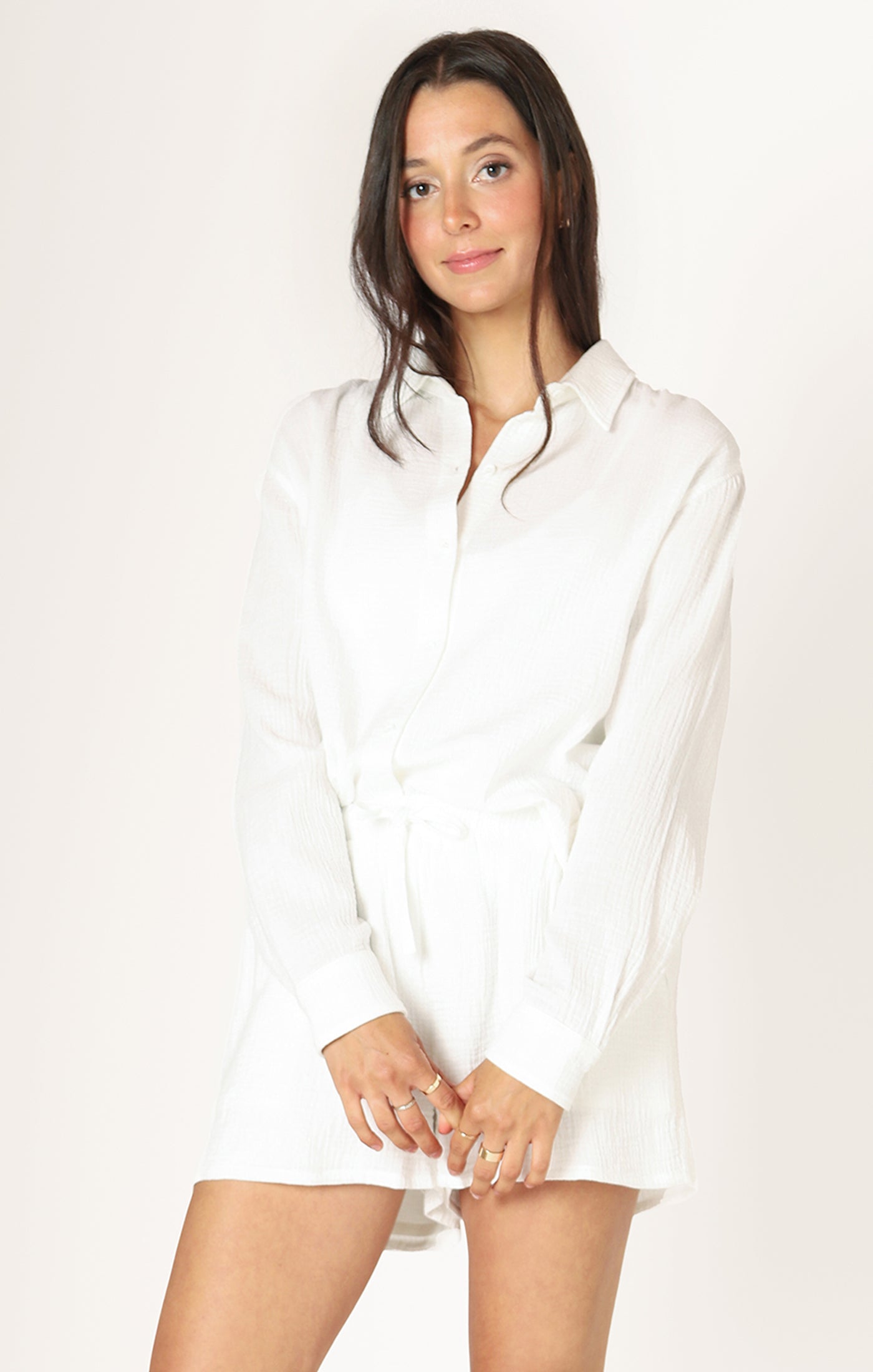 Long Sleeve Textured Button Up Blouse