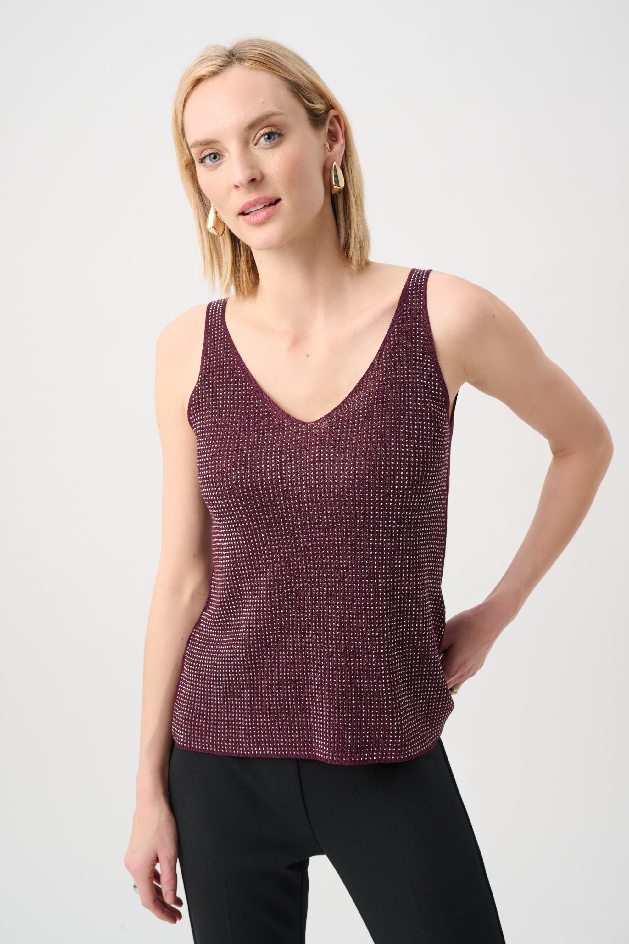 Metallic Knitted Camisole with Rhinestones