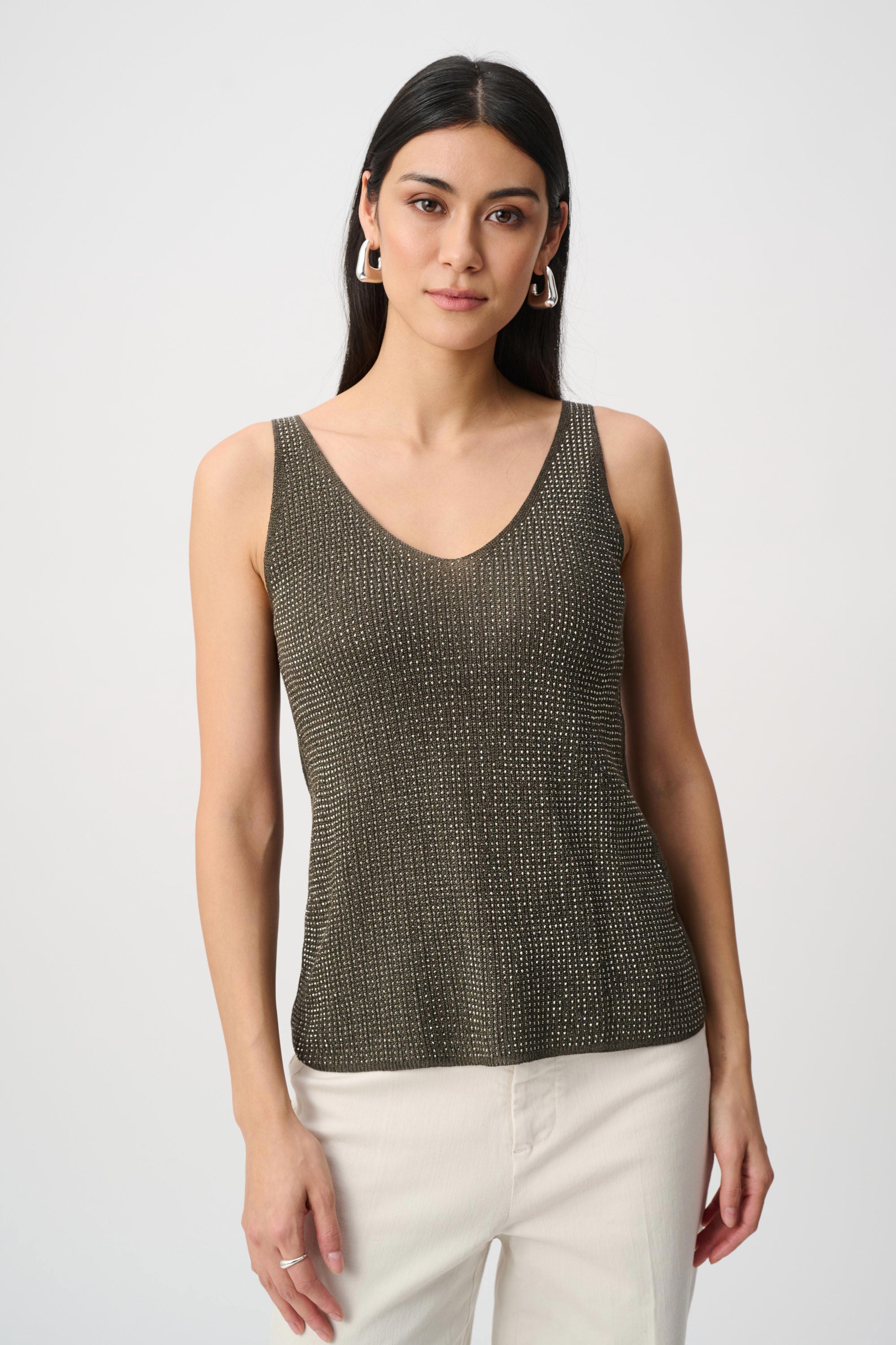 Metallic Knitted Camisole with Rhinestones