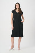 Pleated Scuba Crepe Straight Dress with Pockets
