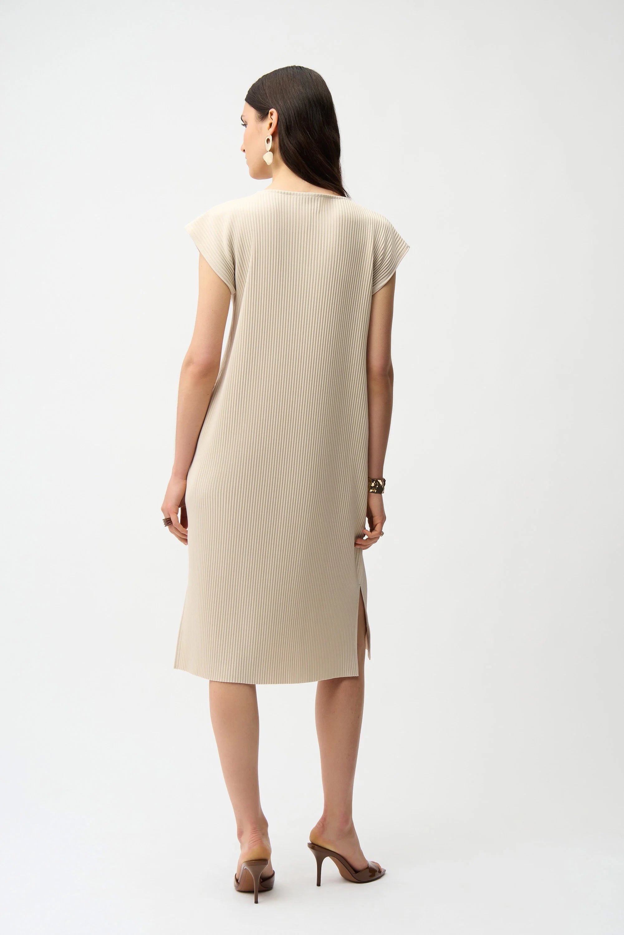 Pleated Scuba Crepe Straight Dress with Pockets