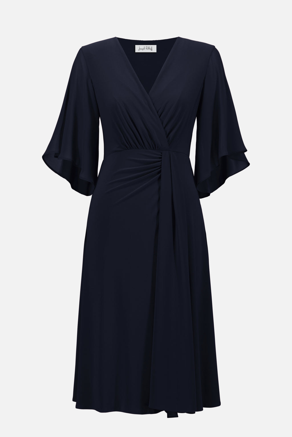 Silky Knit Fit and Flare Dress With Chiffon Draped Sash