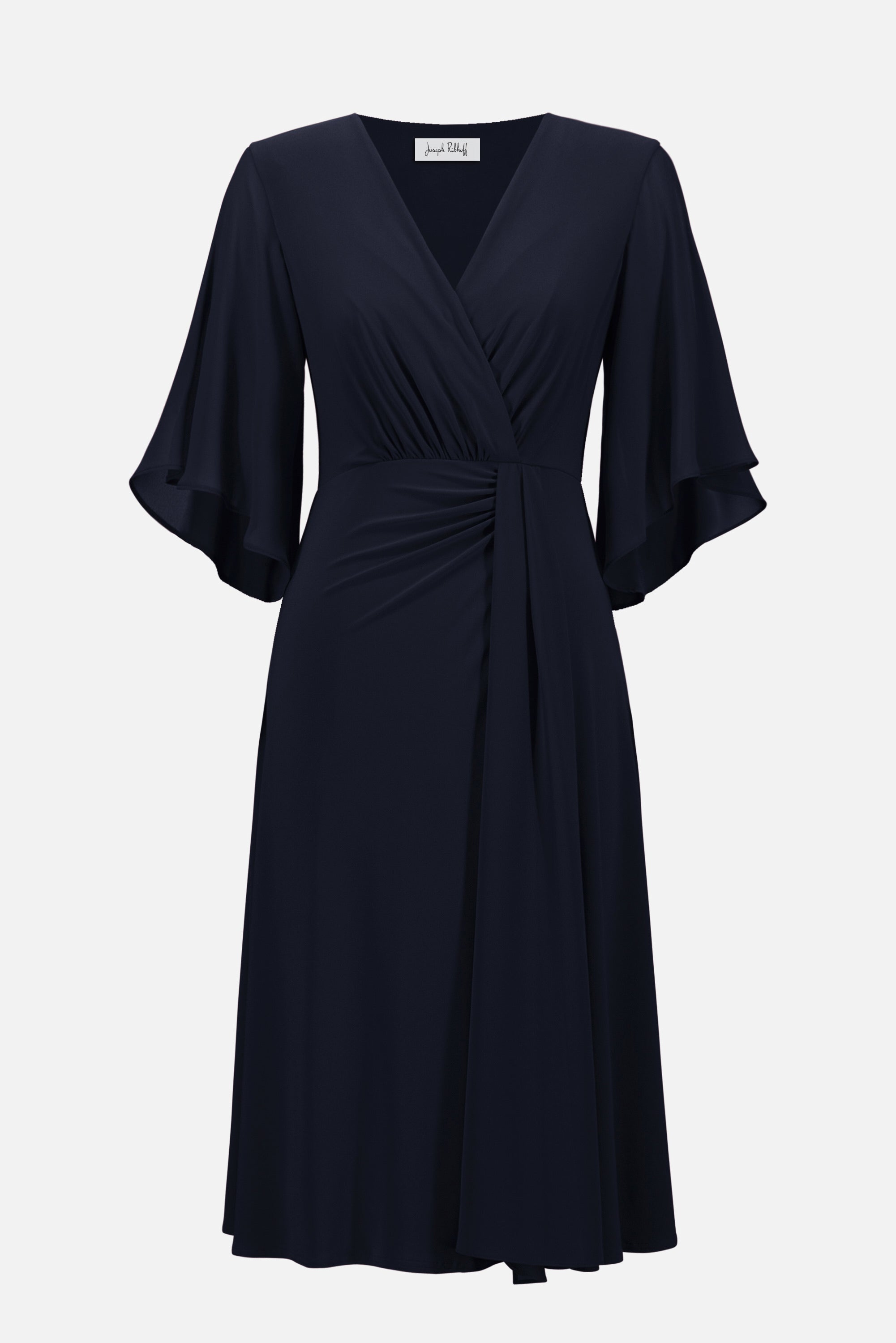 Silky Knit Fit and Flare Dress With Chiffon Draped Sash