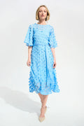 3D Embroidered Chiffon Fit & Flare Dress with Sash Belt