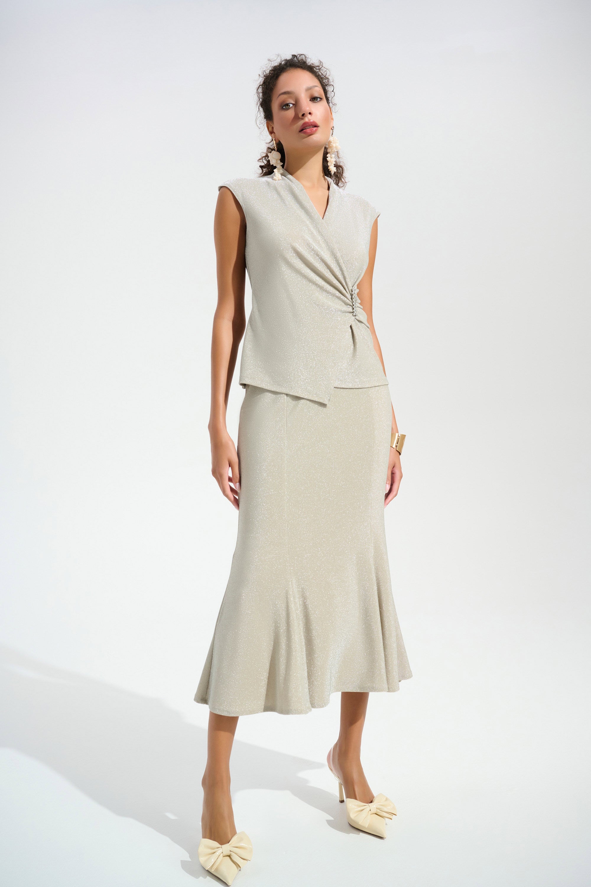 Sparkle Knit Wrap Top With Rhinestones Ornament