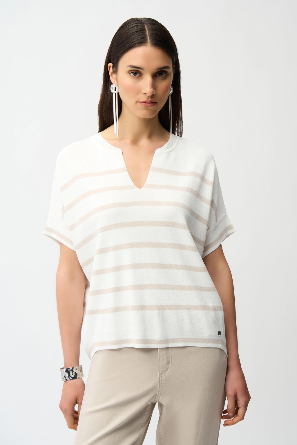 Viscose Blend Stripe Print Short Sleeve Sweater