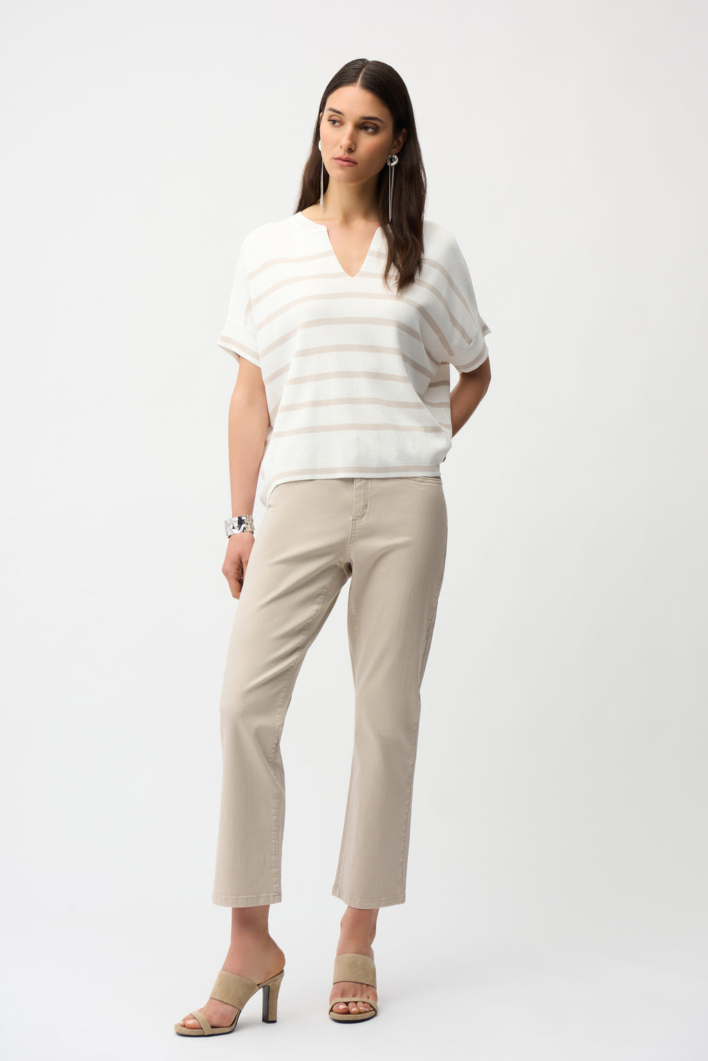 Viscose Blend Stripe Print Short Sleeve Sweater