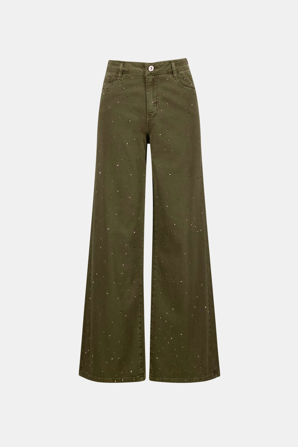 Featherweave Denim Wide Leg Jeans With Rhinestones