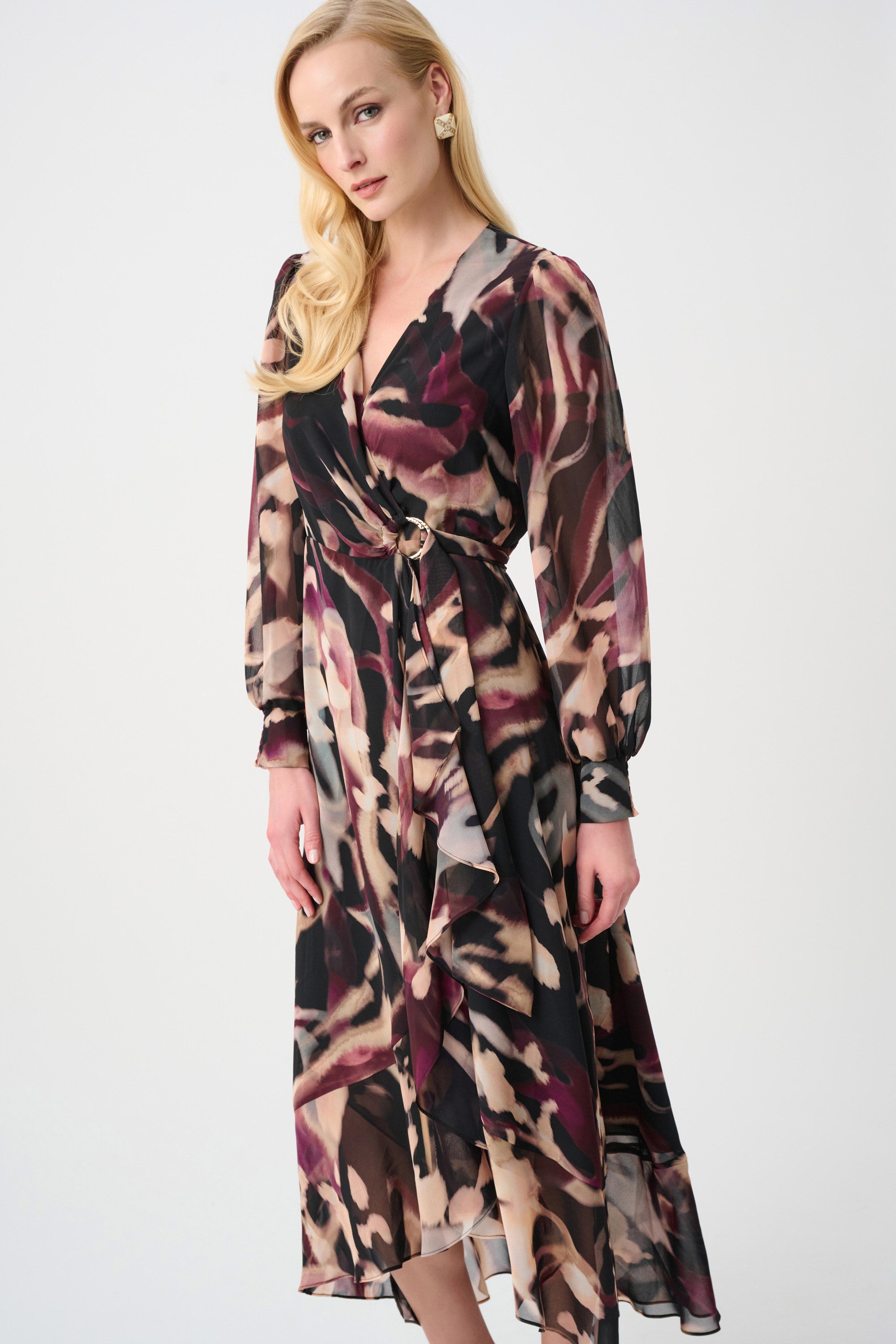 Chiffon Printed Fit and Flare Wrap Dress