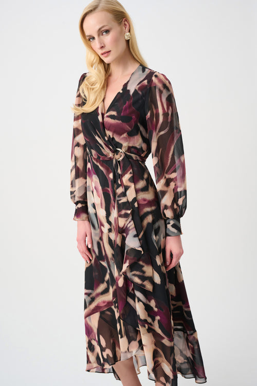 Chiffon Printed Fit and Flare Wrap Dress