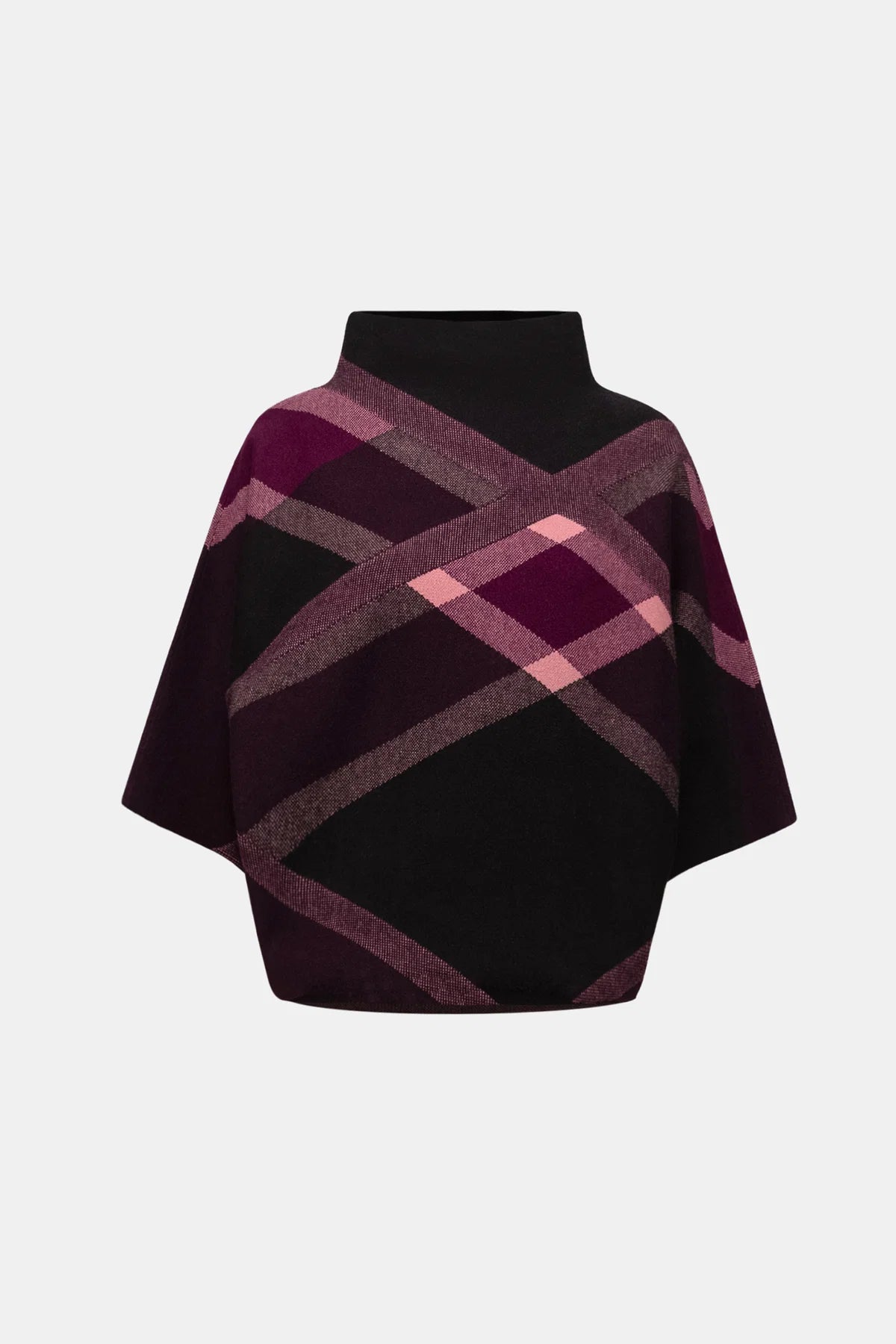 Brushed Viscose & Nylon Plaid Funnel-Neck Sweater