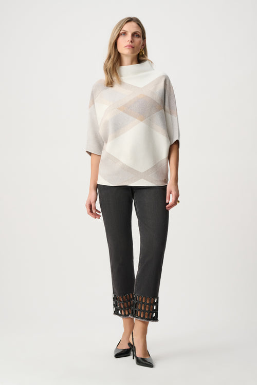 Brushed Viscose & Nylon Plaid Funnel-Neck Sweater