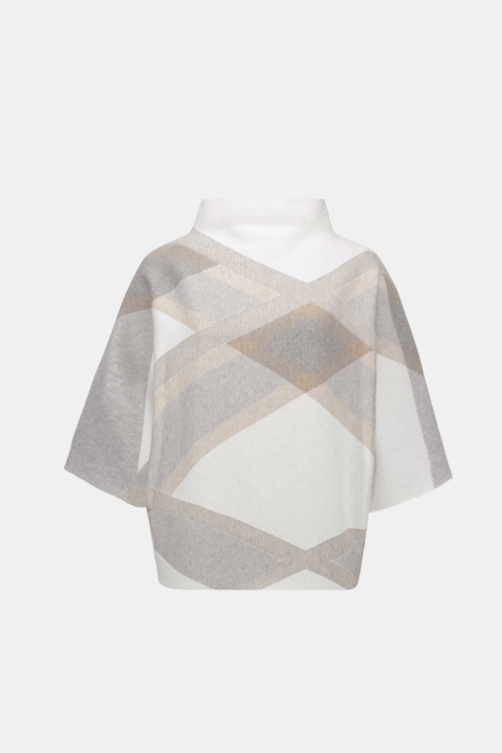 Brushed Viscose & Nylon Plaid Funnel-Neck Sweater