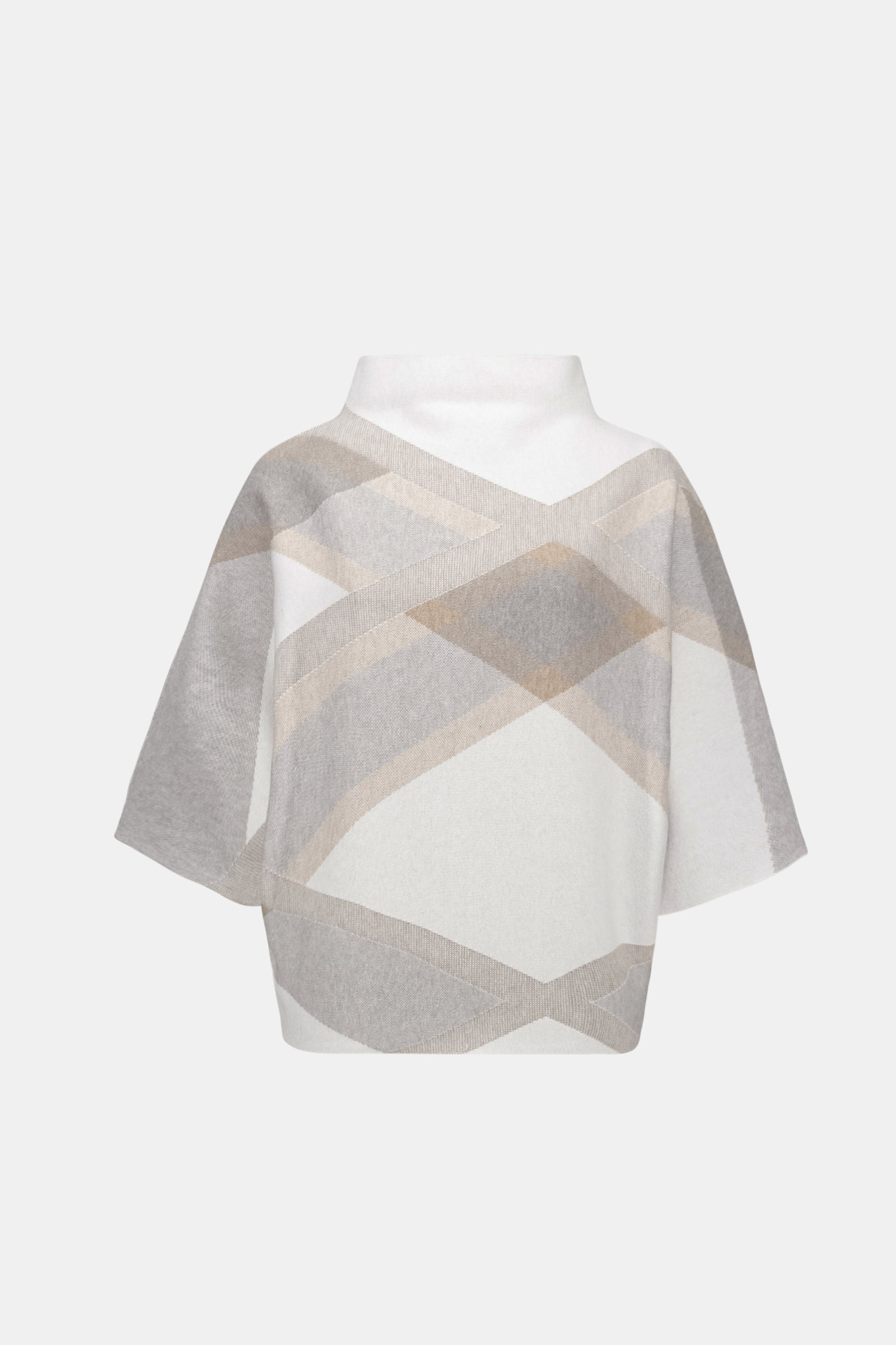 Brushed Viscose & Nylon Plaid Funnel-Neck Sweater