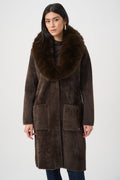 Feather Yarn Knit Coat With Detachable Faux Fur Collar