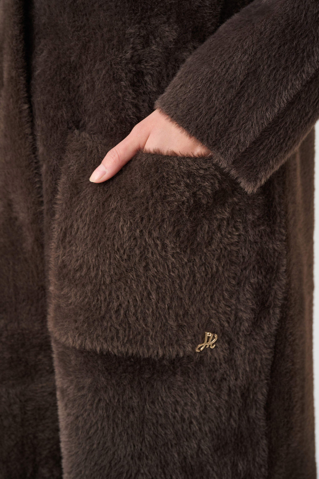 Feather Yarn Knit Coat With Detachable Faux Fur Collar