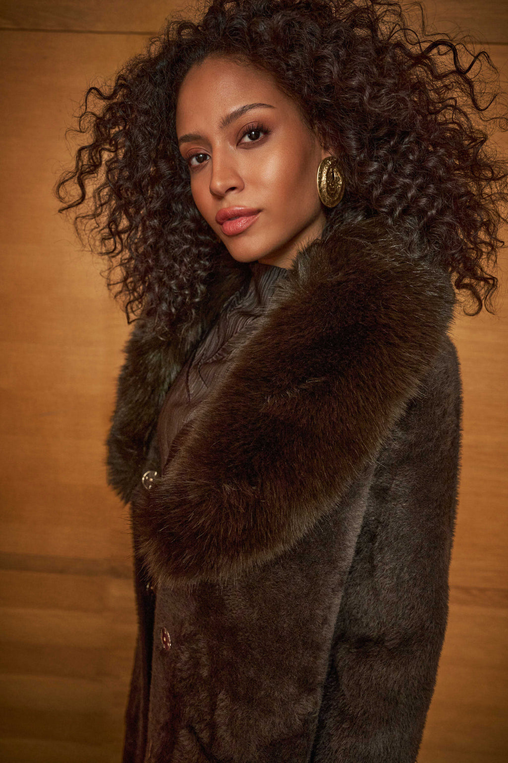 Feather Yarn Knit Coat With Detachable Faux Fur Collar