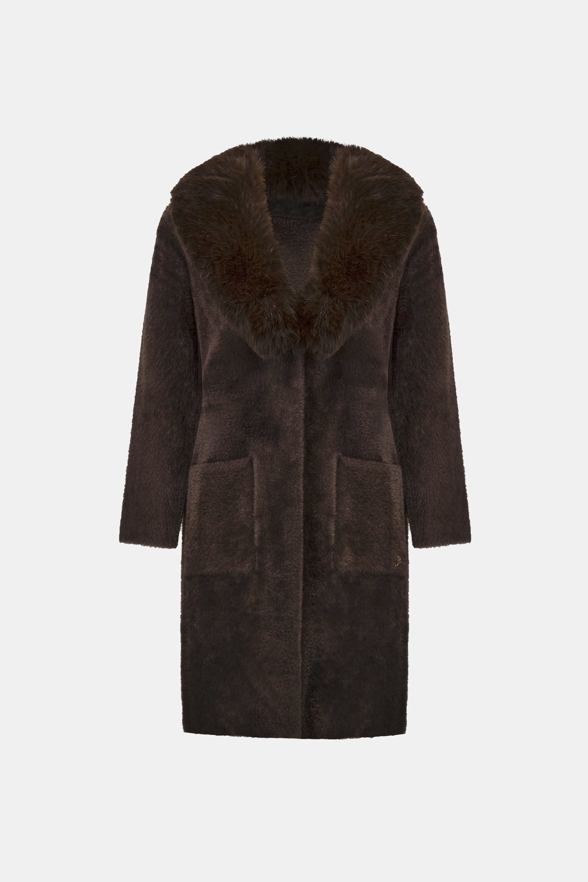 Feather Yarn Knit Coat With Detachable Faux Fur Collar