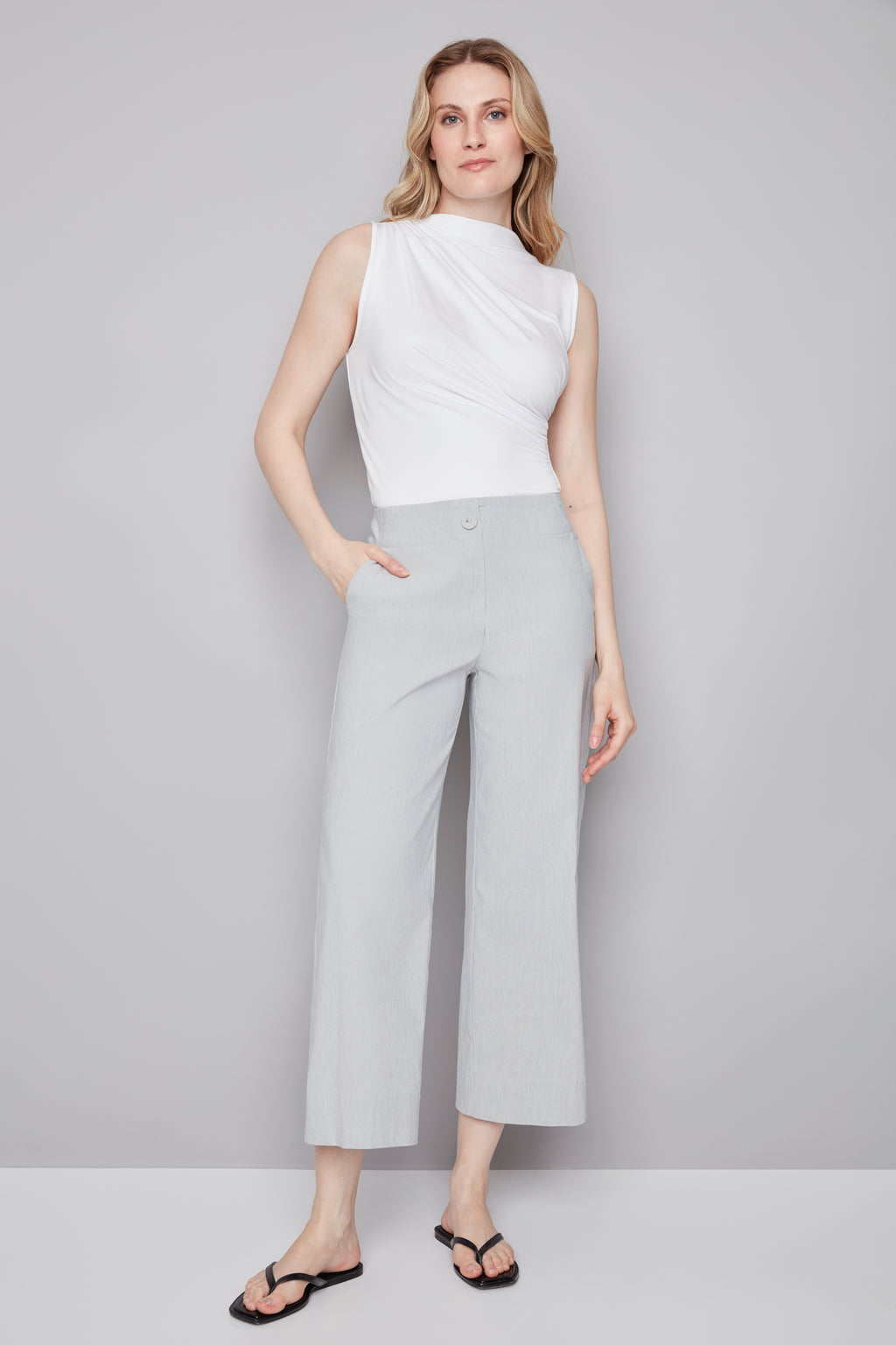 Elizabeth Striped Techno Wide Leg Cropped Pant