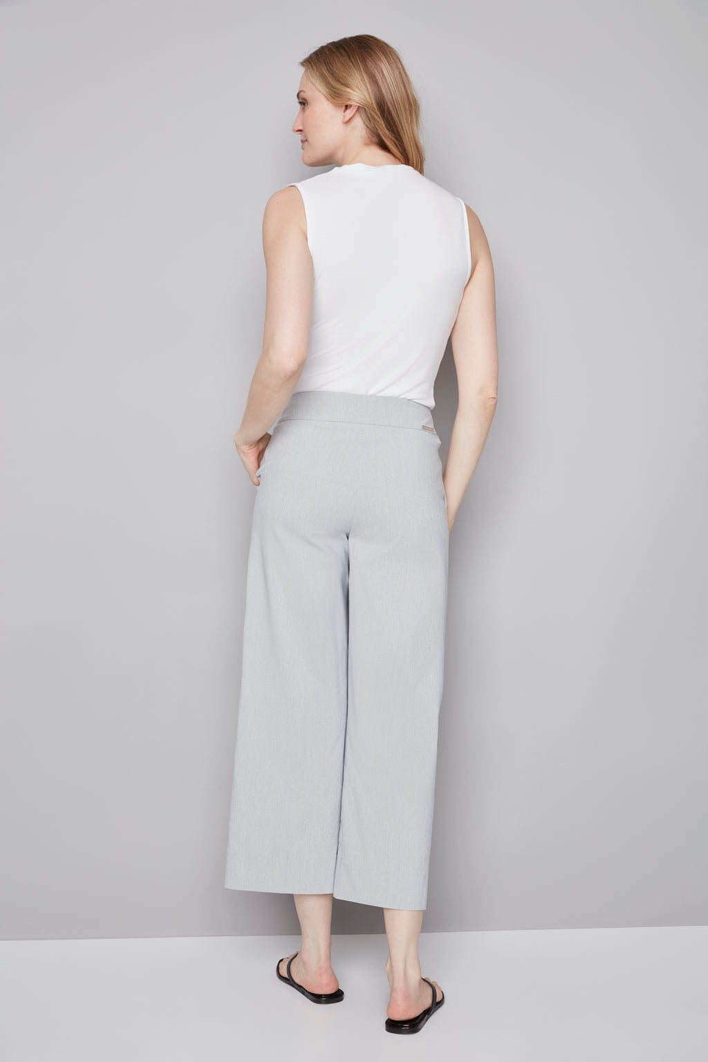 Elizabeth Striped Techno Wide Leg Cropped Pant