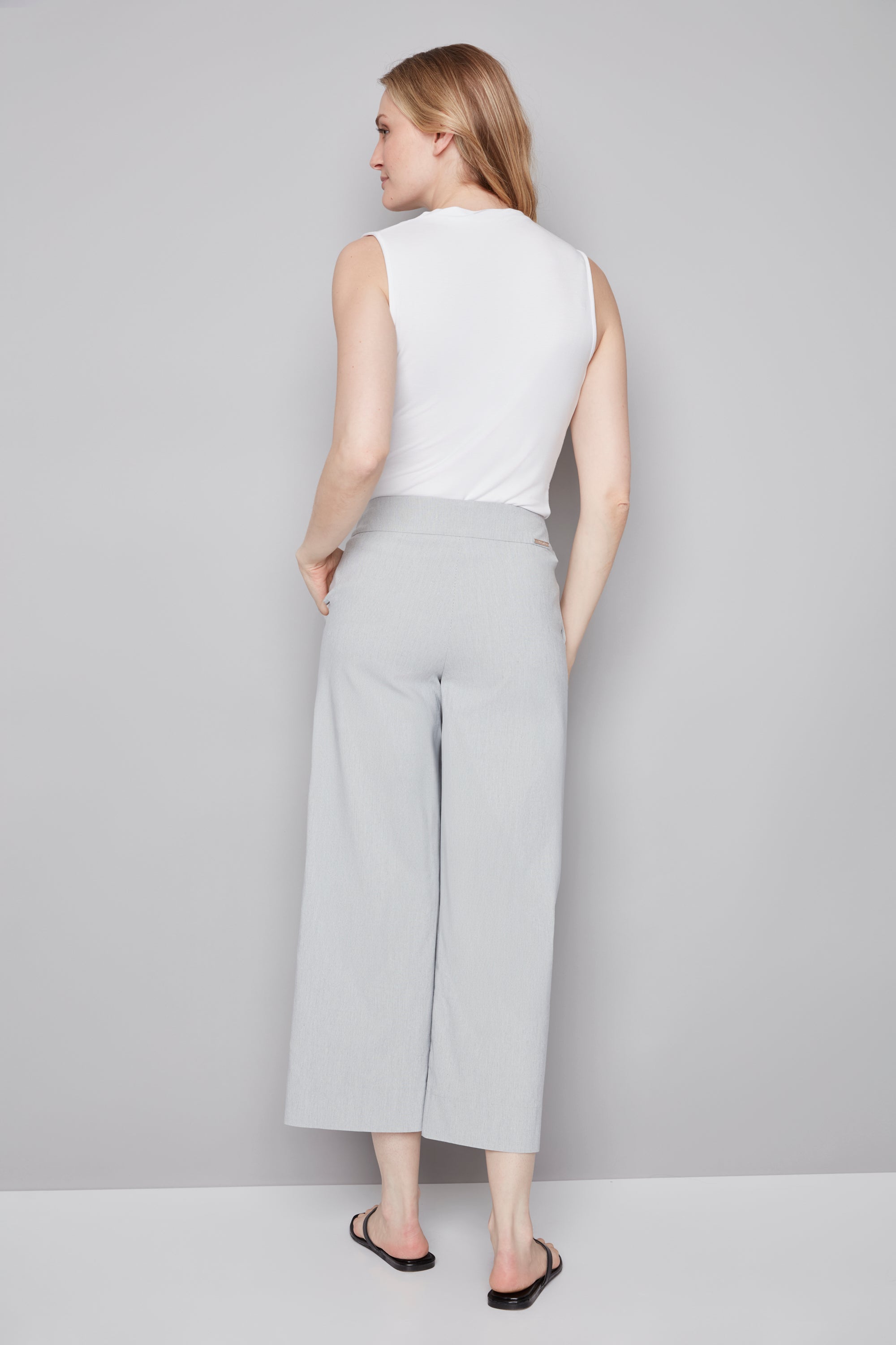 Elizabeth Striped Techno Wide Leg Cropped Pant